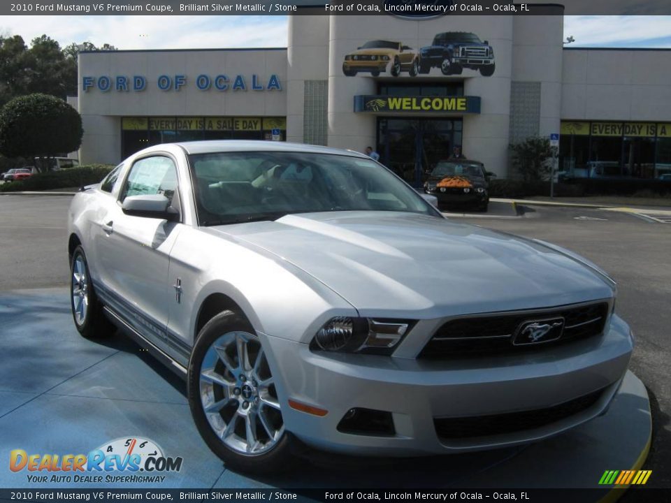 2010 Ford Mustang V6 Premium Coupe Brilliant Silver Metallic / Stone Photo #1