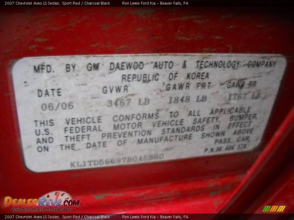 2007 Chevrolet Aveo LS Sedan Sport Red / Charcoal Black Photo #10