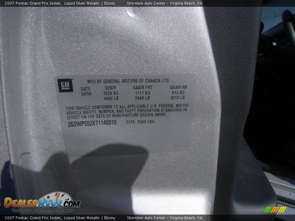 2007 Pontiac Grand Prix Sedan Liquid Silver Metallic / Ebony Photo #20