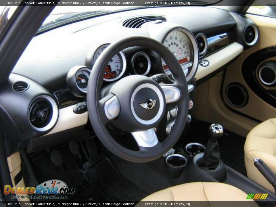 2009 Mini Cooper Convertible Midnight Black / Gravity Tuscan Beige Leather Photo #7