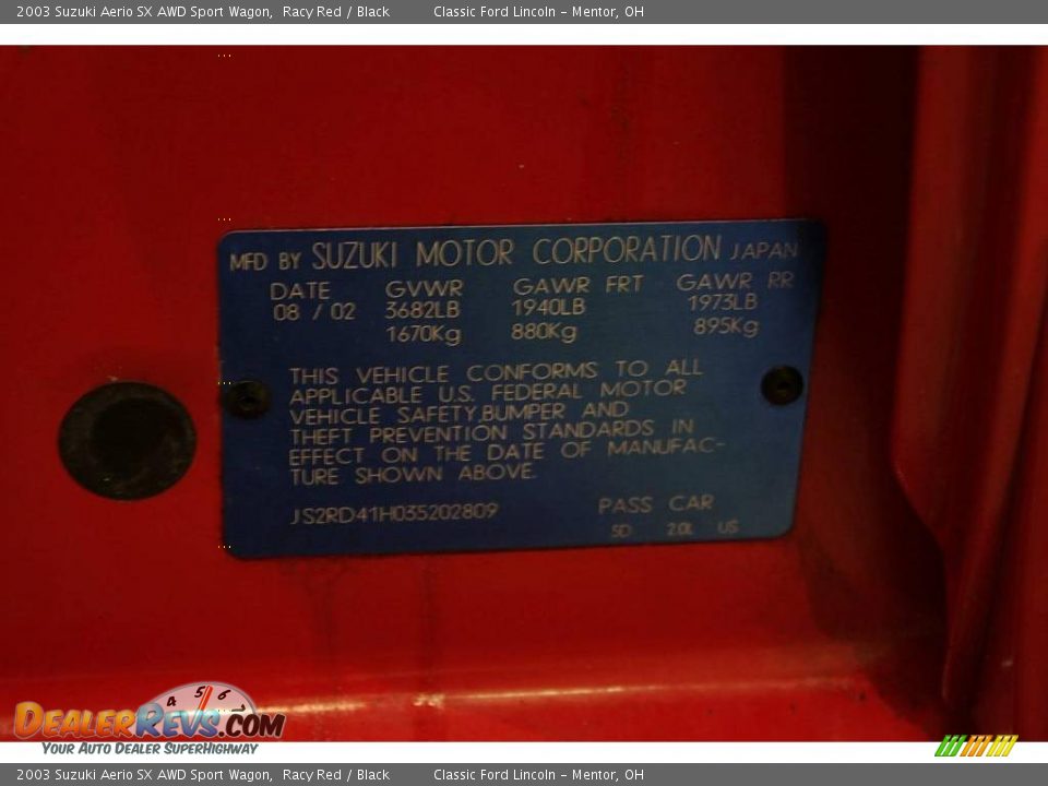 2003 Suzuki Aerio SX AWD Sport Wagon Racy Red / Black Photo #19
