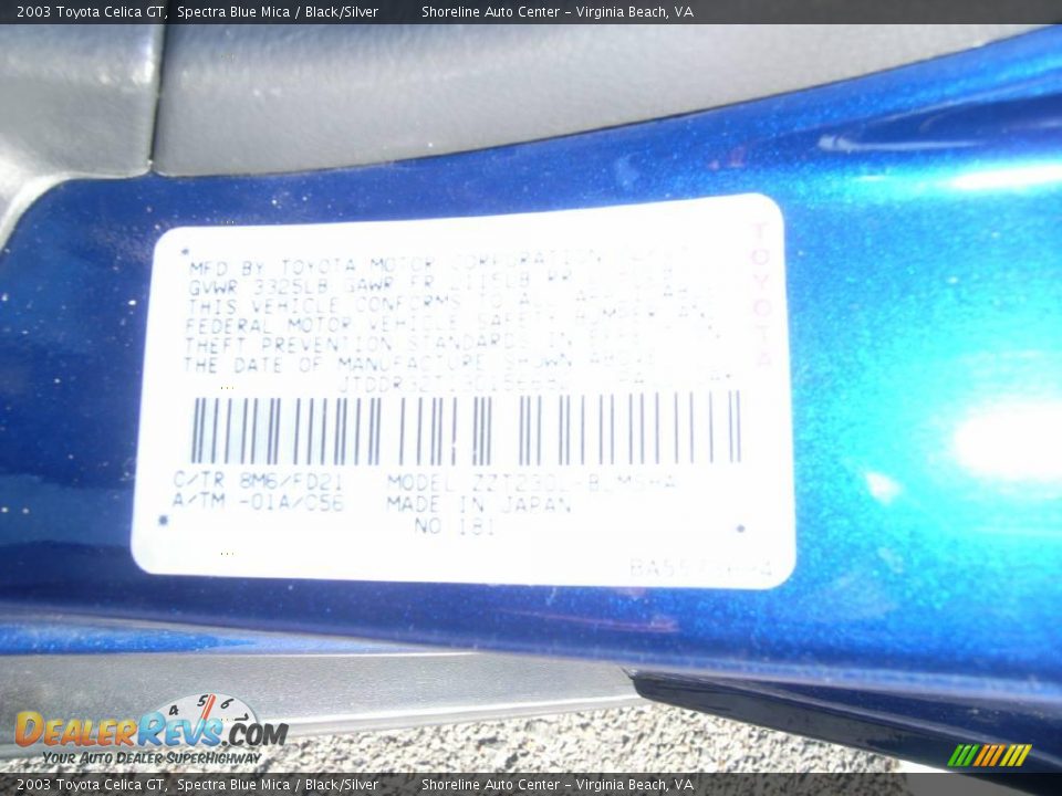 2003 Toyota Celica GT Spectra Blue Mica / Black/Silver Photo #18