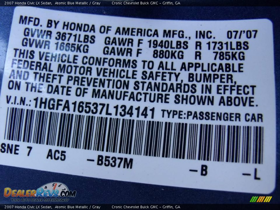 2007 Honda Civic LX Sedan Atomic Blue Metallic / Gray Photo #24