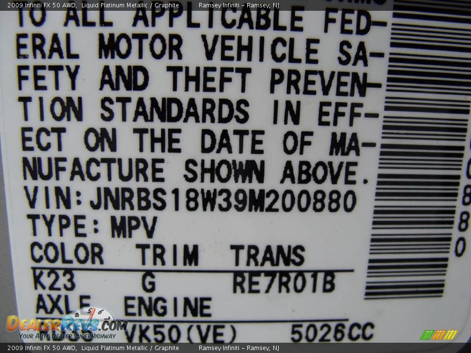 2009 Infiniti FX 50 AWD Liquid Platinum Metallic / Graphite Photo #16