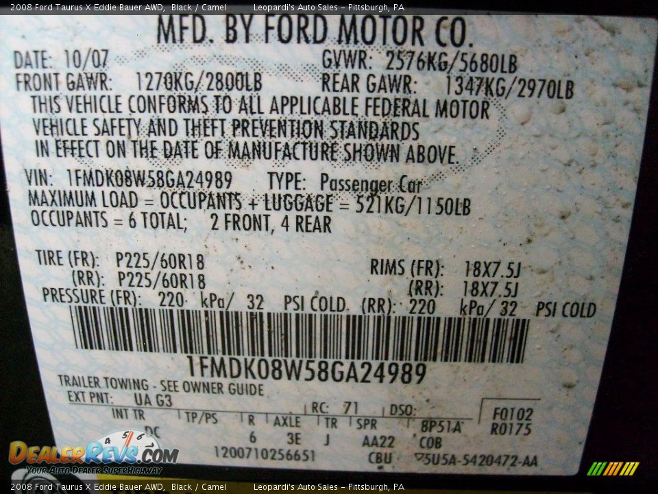 2008 Ford Taurus X Eddie Bauer AWD Black / Camel Photo #13