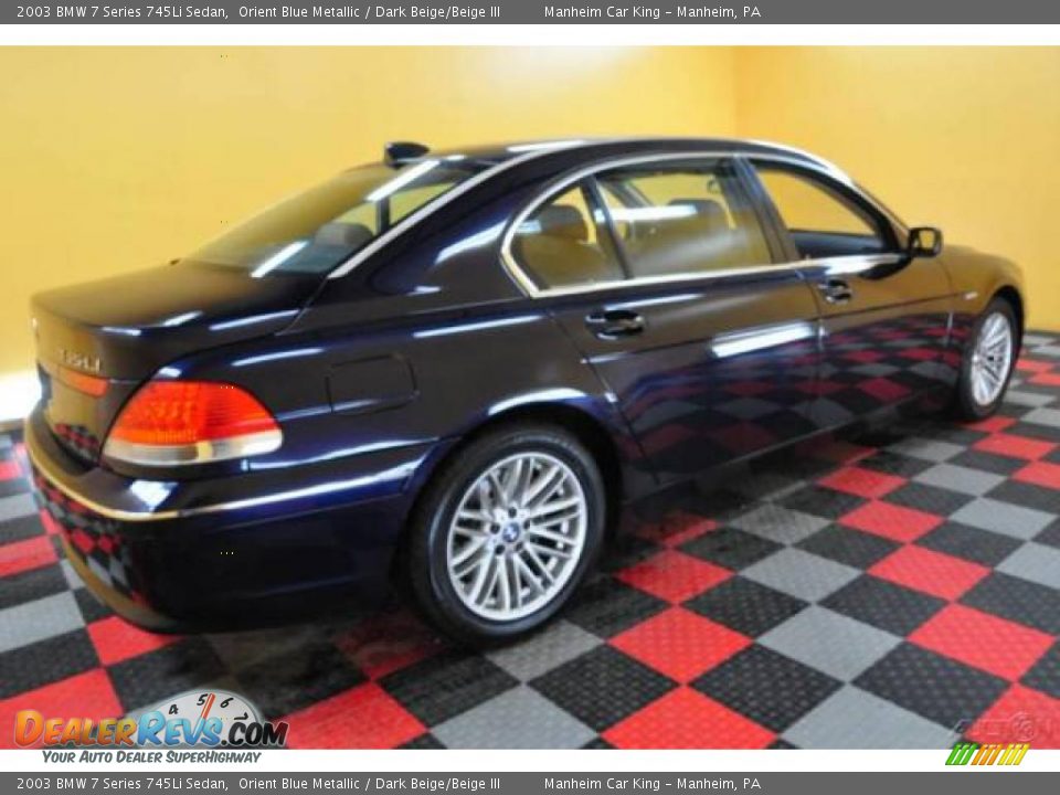 2003 BMW 7 Series 745Li Sedan Orient Blue Metallic / Dark Beige/Beige III Photo #6