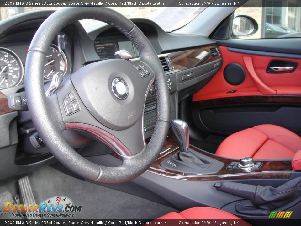 2009 BMW 3 Series 335xi Coupe Space Grey Metallic / Coral Red/Black Dakota Leather Photo #11