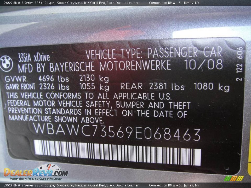 2009 BMW 3 Series 335xi Coupe Space Grey Metallic / Coral Red/Black Dakota Leather Photo #17