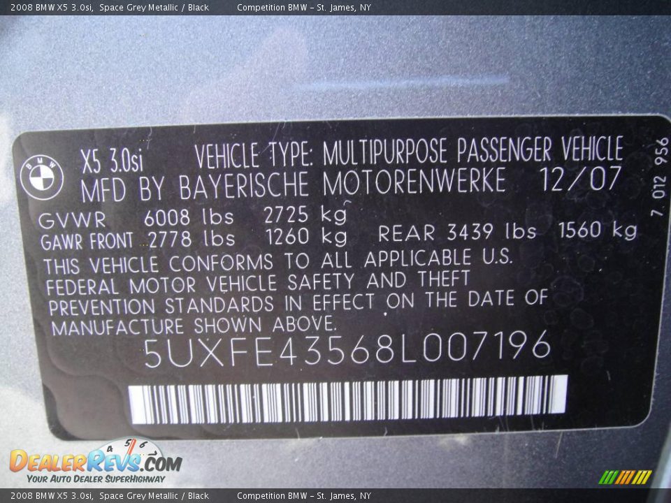 2008 BMW X5 3.0si Space Grey Metallic / Black Photo #16