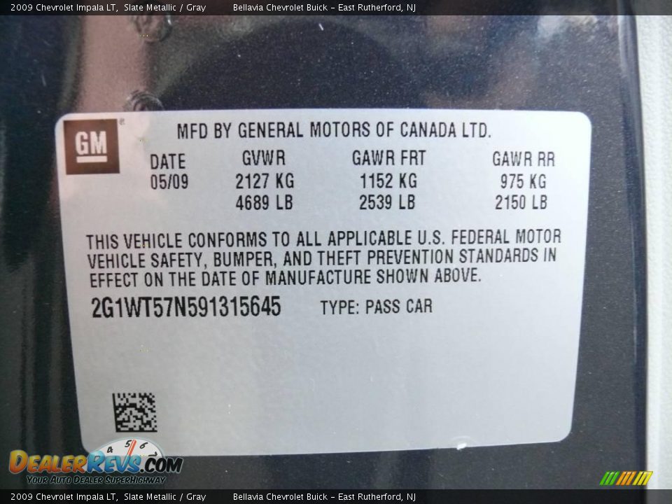 2009 Chevrolet Impala LT Slate Metallic / Gray Photo #15