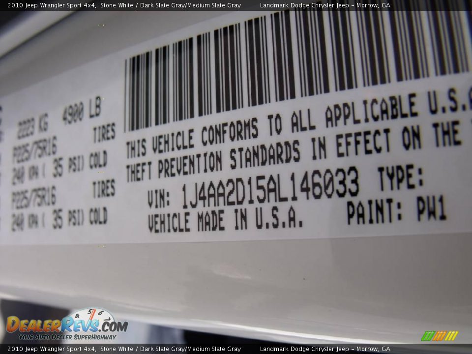 2010 Jeep Wrangler Sport 4x4 Stone White / Dark Slate Gray/Medium Slate Gray Photo #15