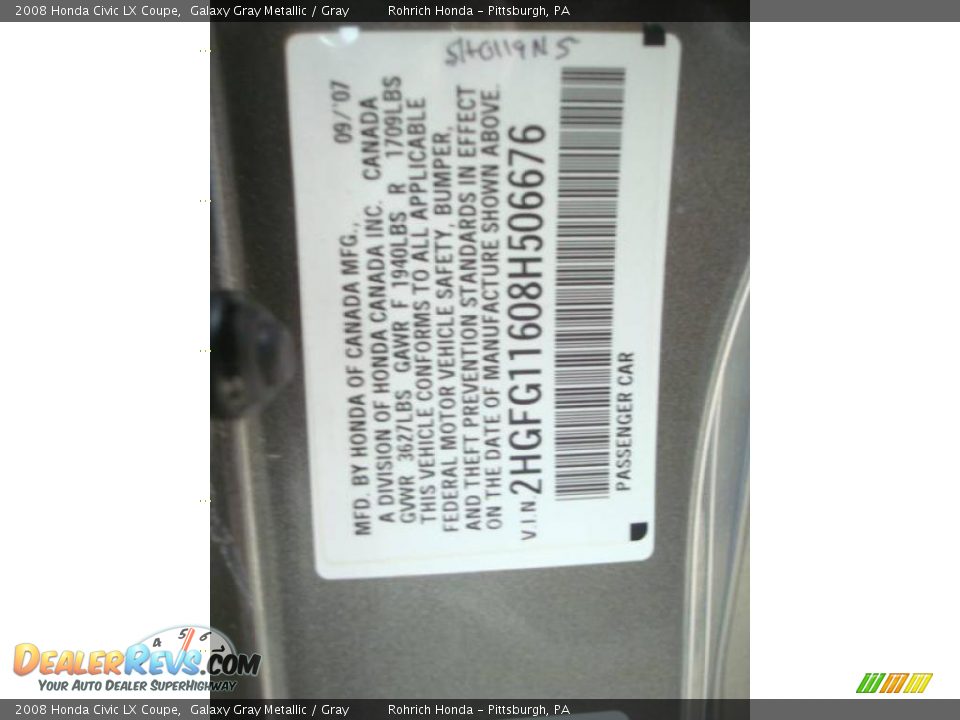 2008 Honda Civic LX Coupe Galaxy Gray Metallic / Gray Photo #19
