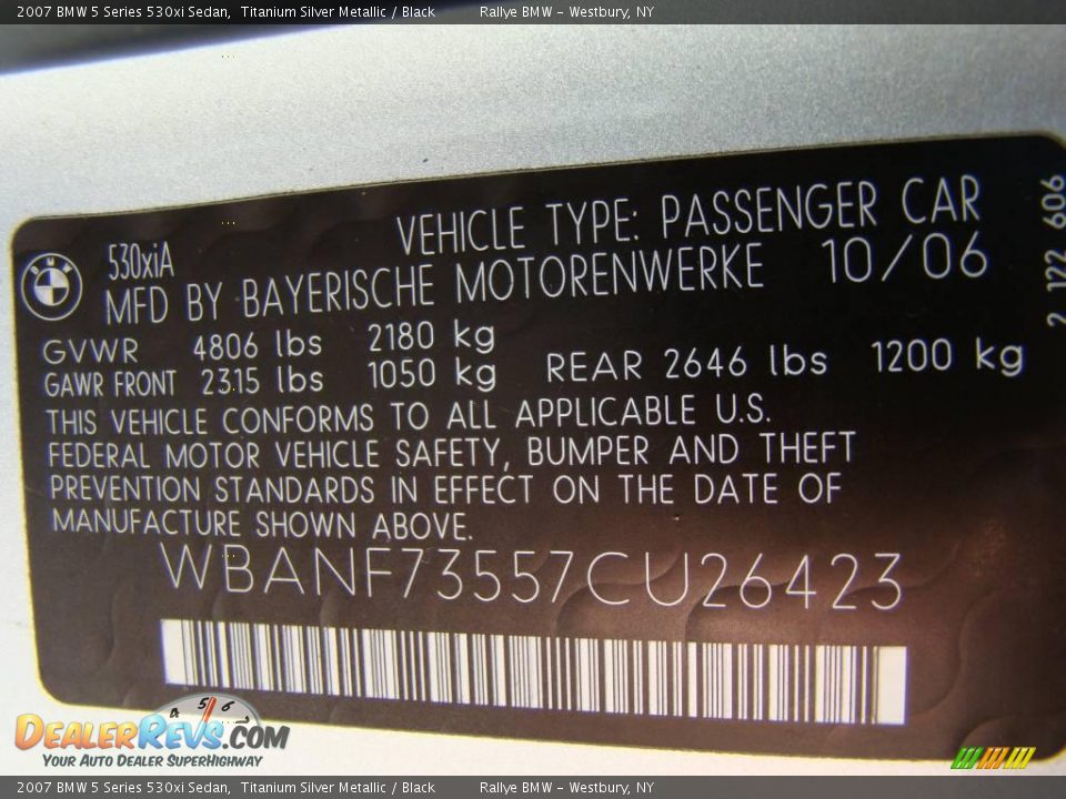 2007 BMW 5 Series 530xi Sedan Titanium Silver Metallic / Black Photo #15
