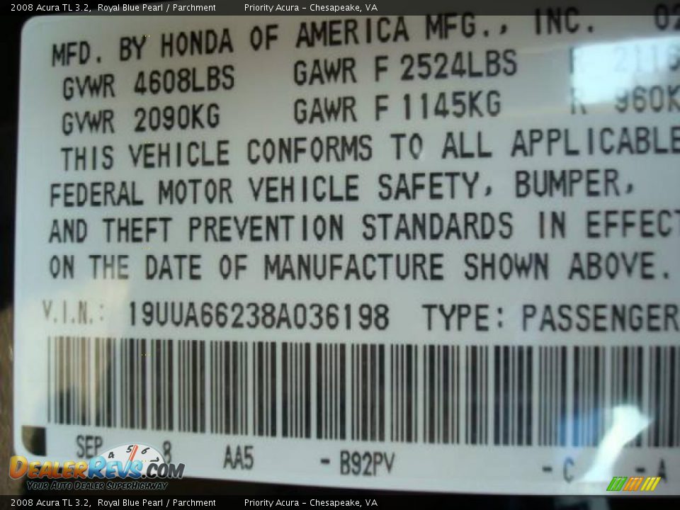 2008 Acura TL 3.2 Royal Blue Pearl / Parchment Photo #25