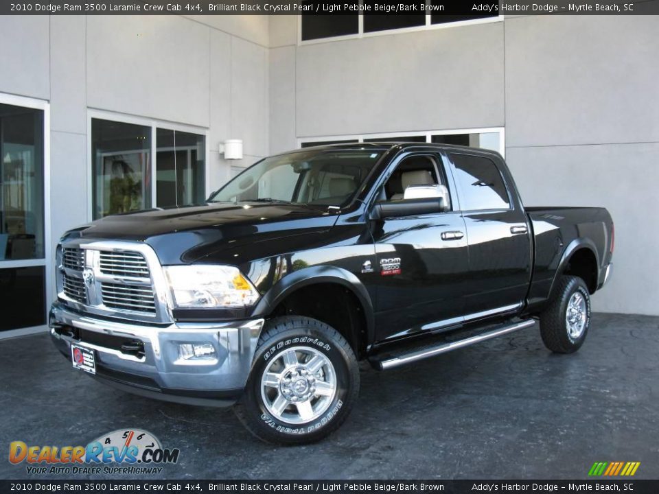 2010 Dodge Ram 3500 Laramie Crew Cab 4x4 Brilliant Black Crystal Pearl / Light Pebble Beige/Bark Brown Photo #2