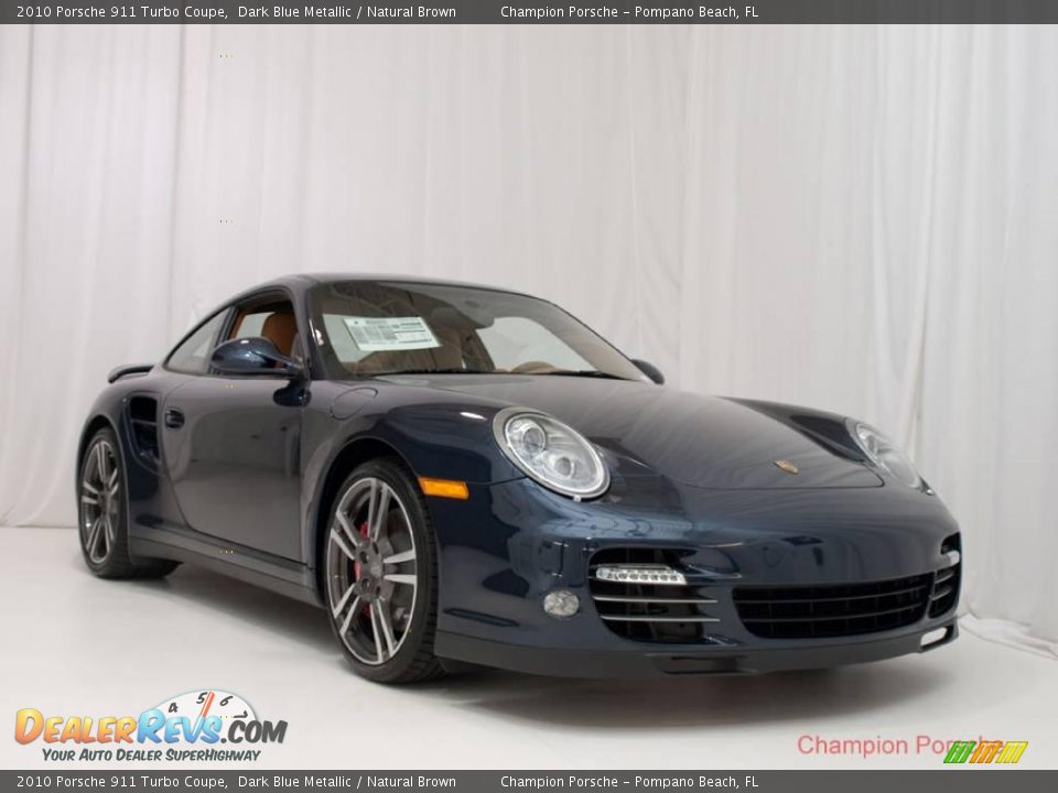 2010 Porsche 911 Turbo Coupe Dark Blue Metallic / Natural Brown Photo #3