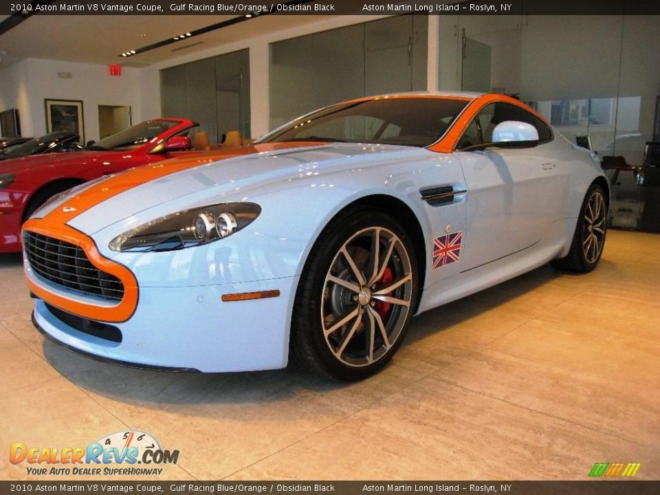 2010 Aston Martin V8 Vantage Coupe Gulf Racing Blue/Orange / Obsidian Black Photo #3
