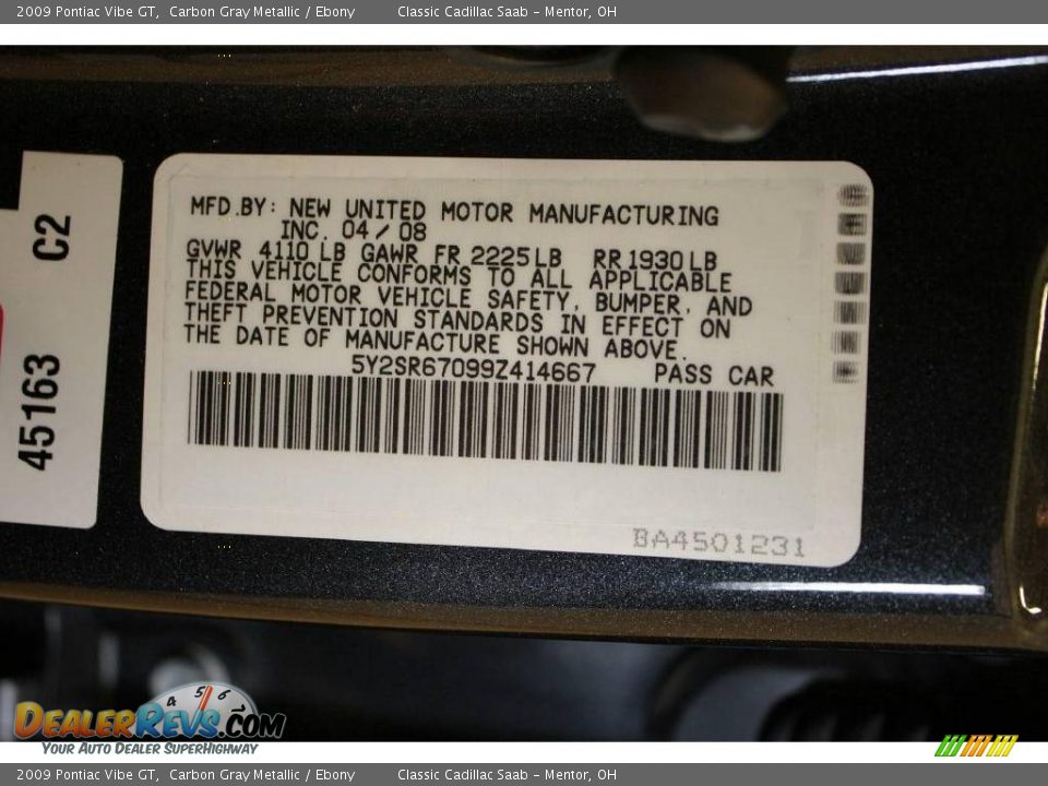 2009 Pontiac Vibe GT Carbon Gray Metallic / Ebony Photo #22