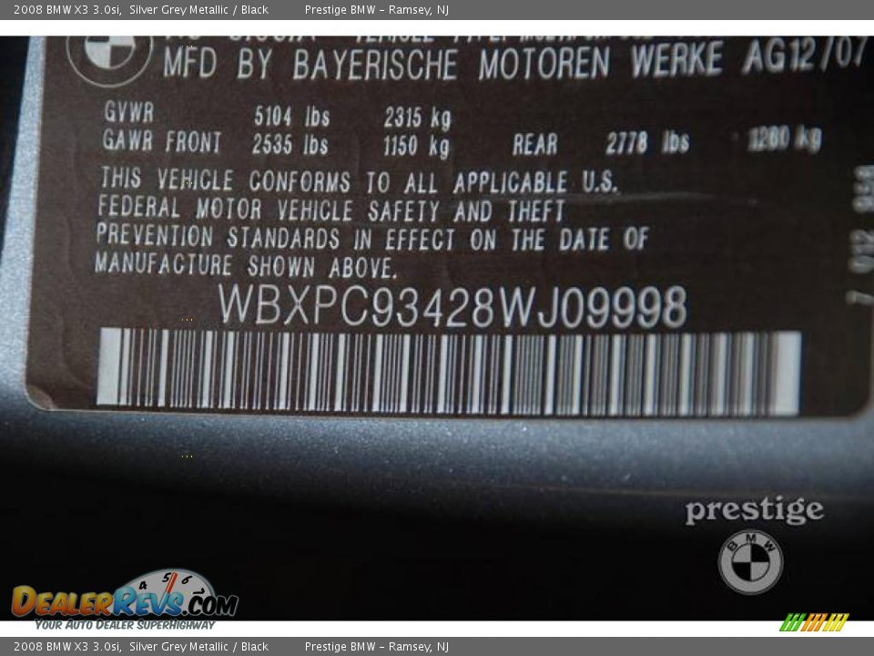 2008 BMW X3 3.0si Silver Grey Metallic / Black Photo #10