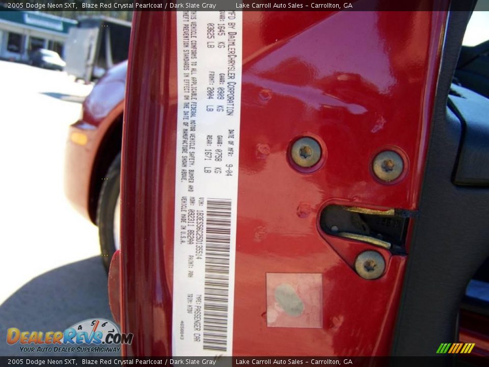 2005 Dodge Neon SXT Blaze Red Crystal Pearlcoat / Dark Slate Gray Photo #35
