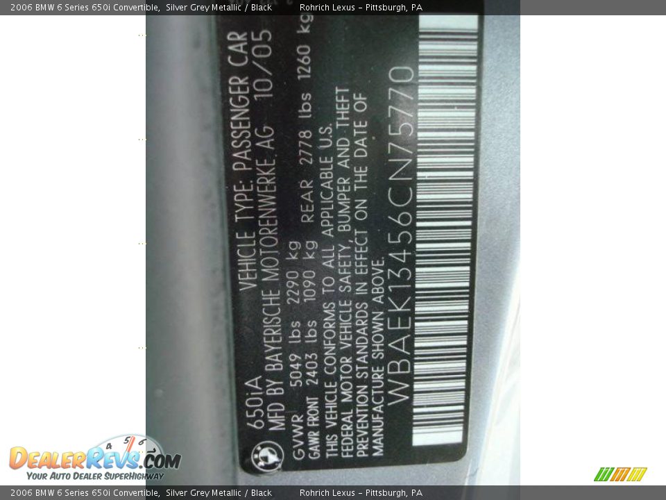 2006 BMW 6 Series 650i Convertible Silver Grey Metallic / Black Photo #14