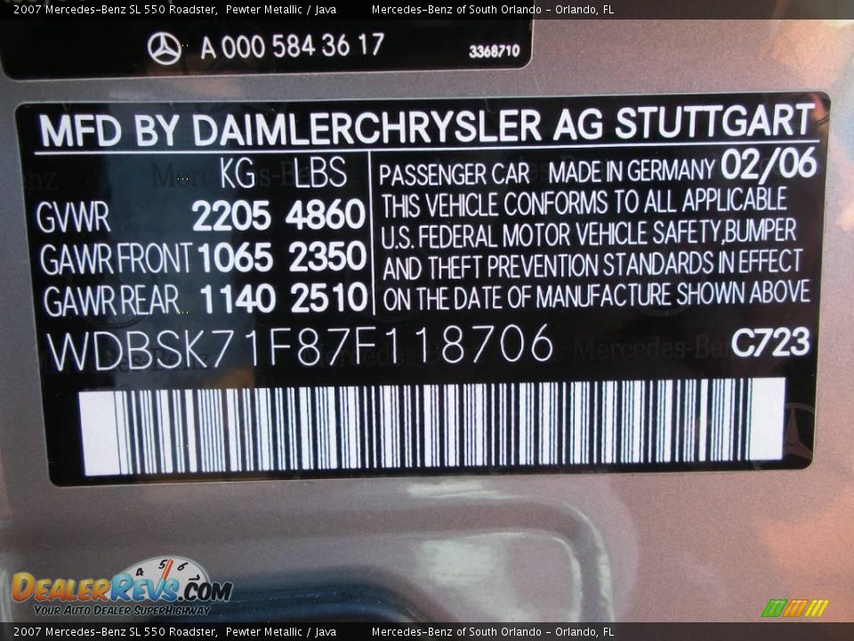 2007 Mercedes-Benz SL 550 Roadster Pewter Metallic / Java Photo #29
