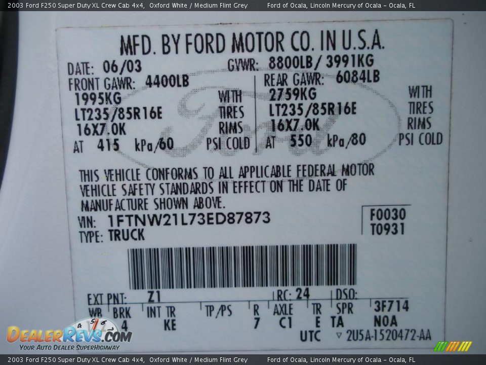 2003 Ford F250 Super Duty XL Crew Cab 4x4 Oxford White / Medium Flint Grey Photo #27