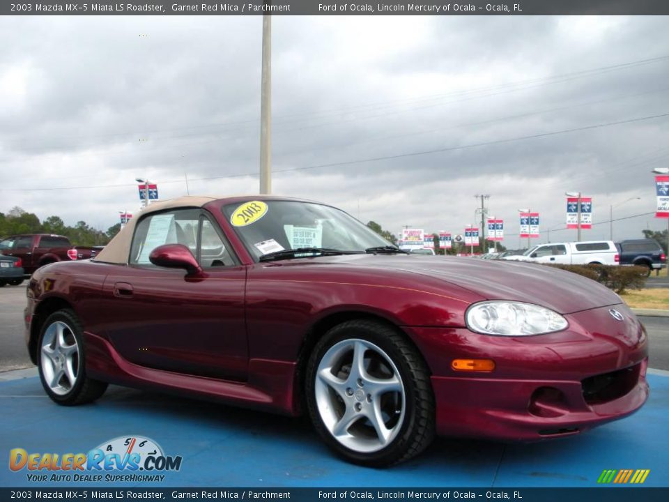 2003 Mazda MX-5 Miata LS Roadster Garnet Red Mica / Parchment Photo #3