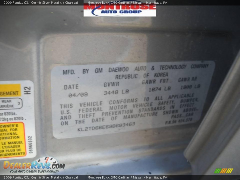 2009 Pontiac G3 Cosmic Silver Metallic / Charcoal Photo #11