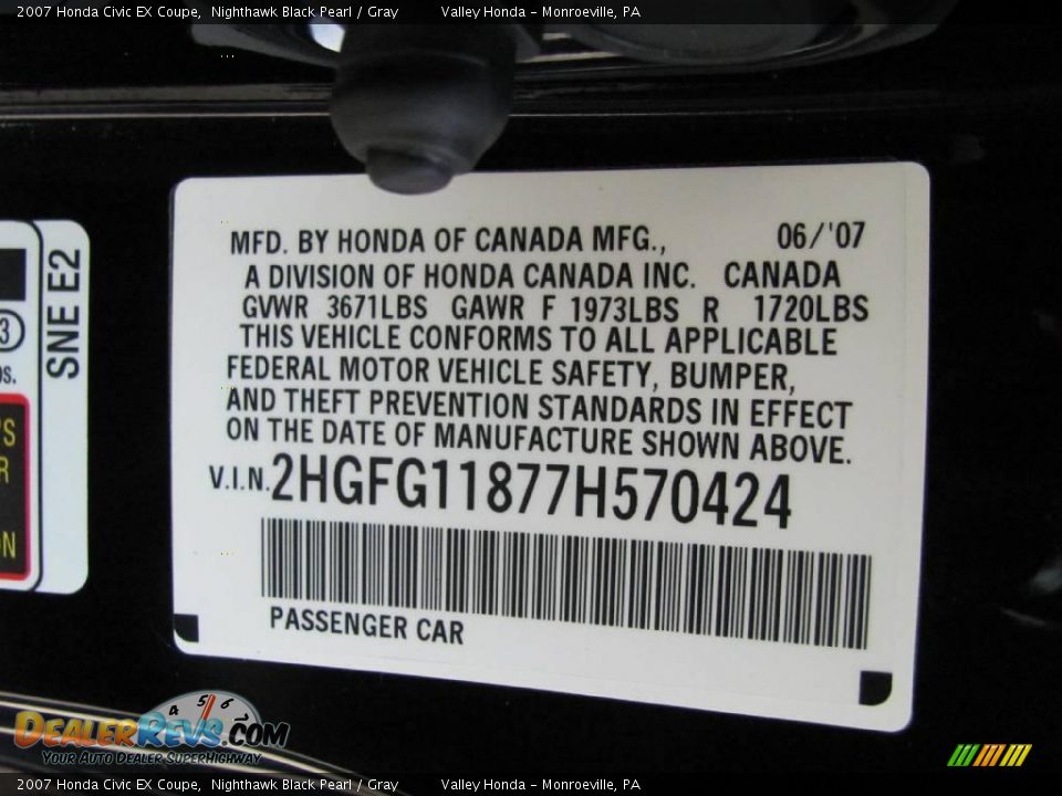 2007 Honda Civic EX Coupe Nighthawk Black Pearl / Gray Photo #14