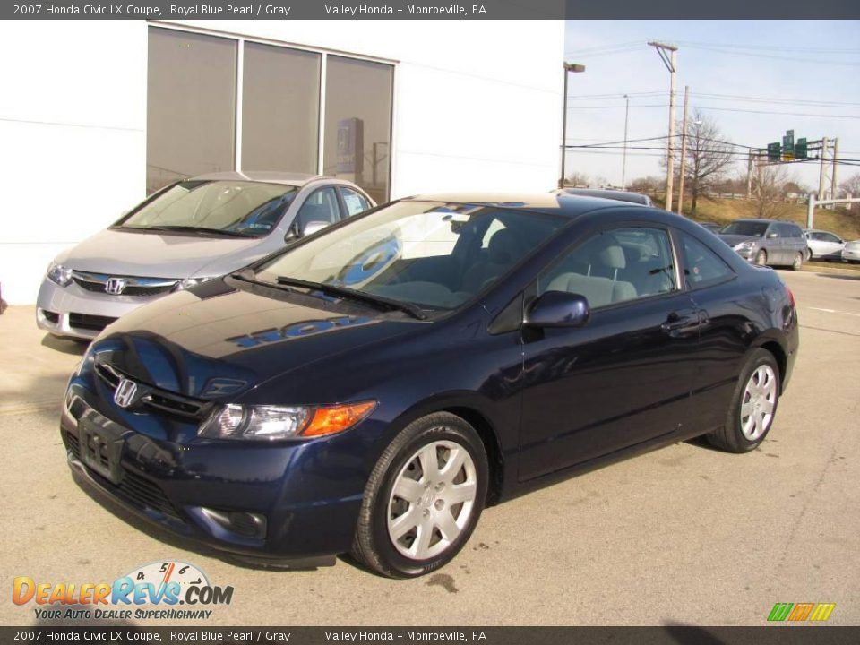 2007 Honda Civic LX Coupe Royal Blue Pearl / Gray Photo #2