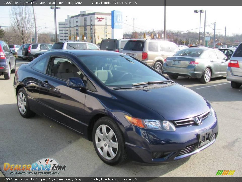 2007 Honda Civic LX Coupe Royal Blue Pearl / Gray Photo #7