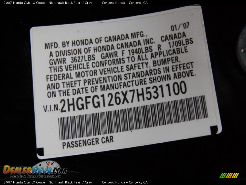 2007 Honda Civic LX Coupe Nighthawk Black Pearl / Gray Photo #18