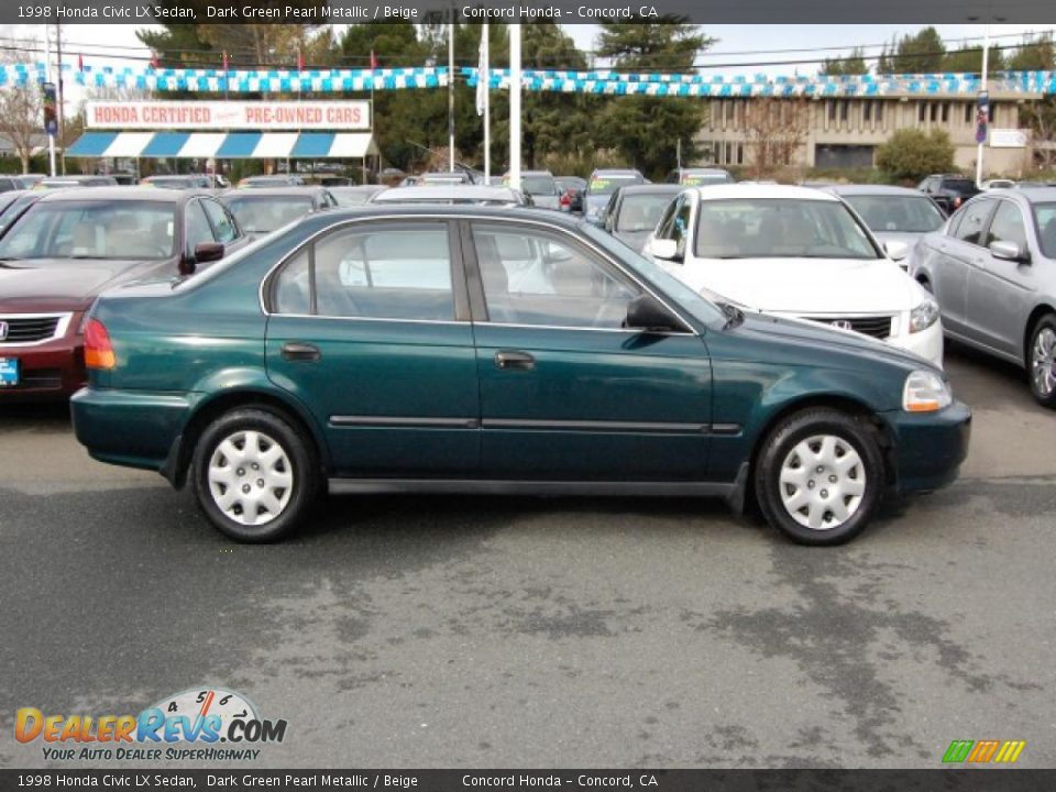 1998 Honda Civic LX Sedan Dark Green Pearl Metallic / Beige Photo #2