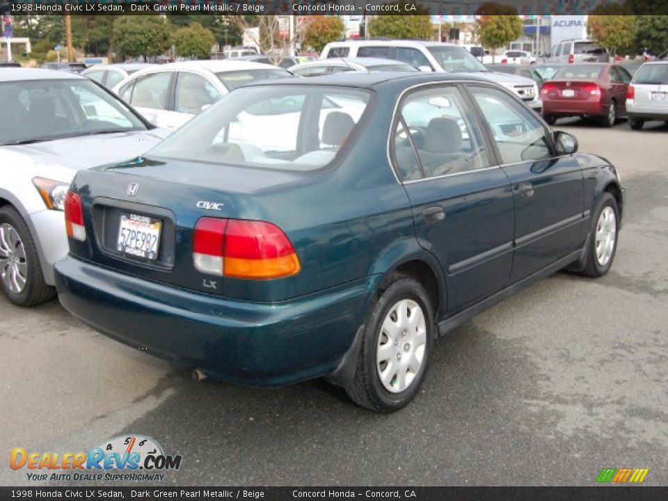 1998 Honda Civic LX Sedan Dark Green Pearl Metallic / Beige Photo #3