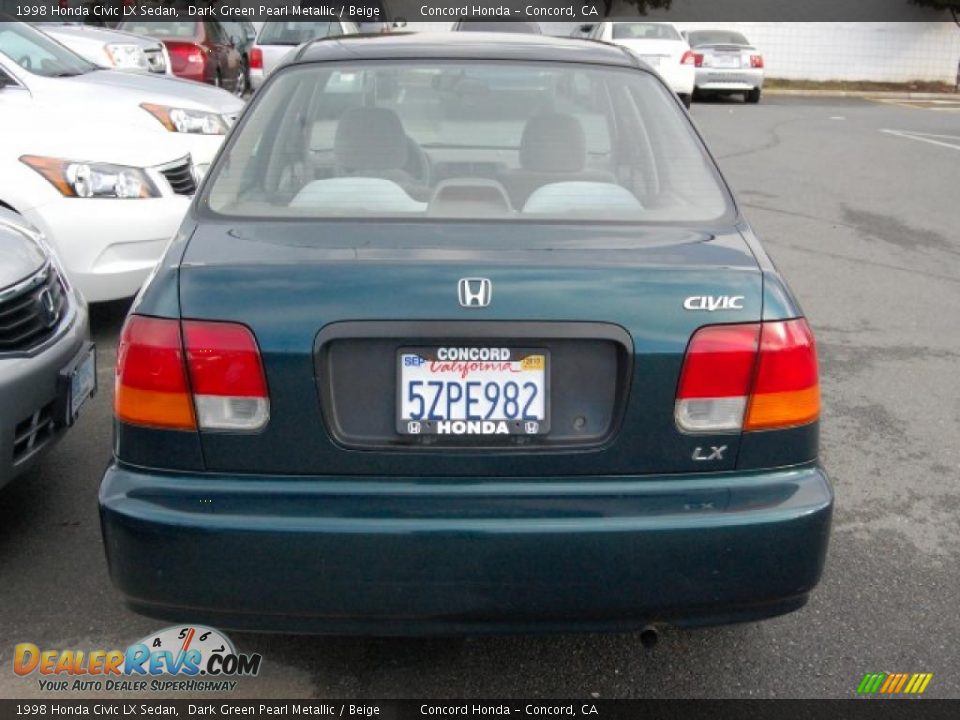 1998 Honda Civic LX Sedan Dark Green Pearl Metallic / Beige Photo #4