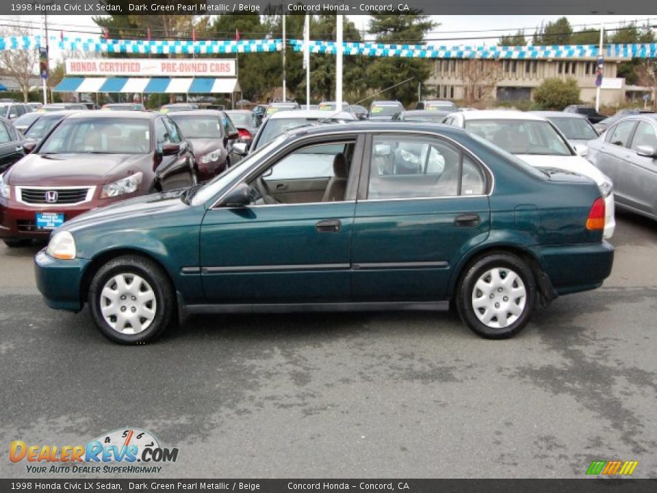 1998 Honda Civic LX Sedan Dark Green Pearl Metallic / Beige Photo #6