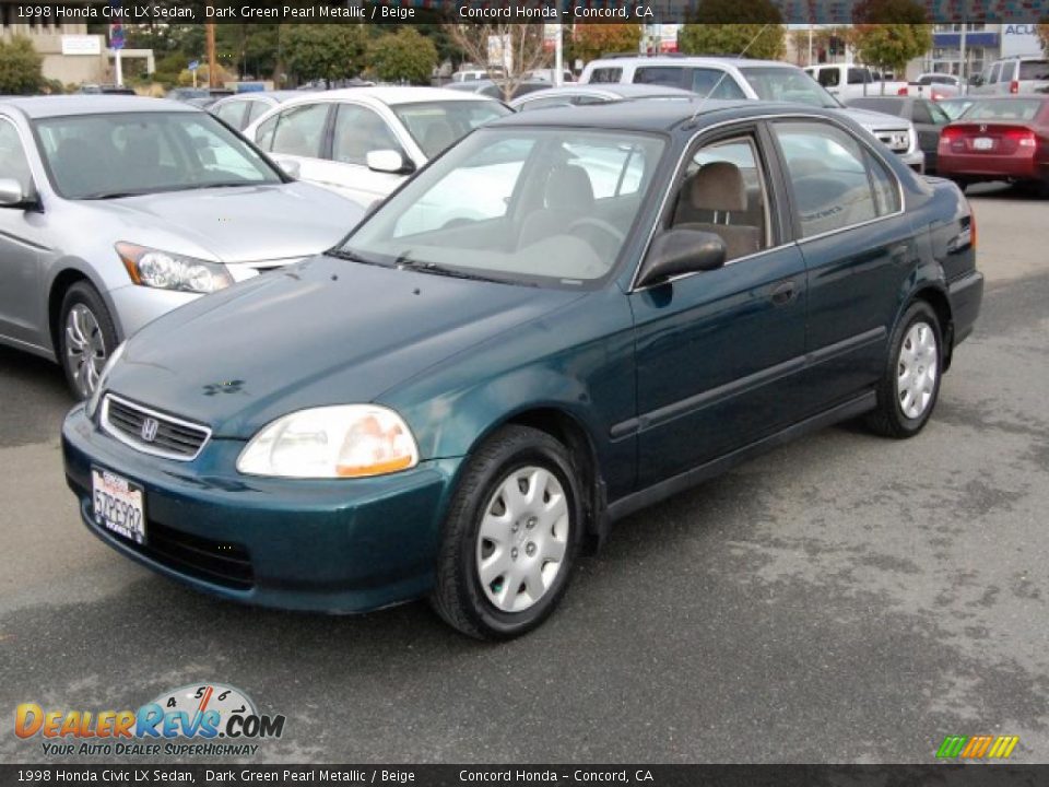 1998 Honda Civic LX Sedan Dark Green Pearl Metallic / Beige Photo #7