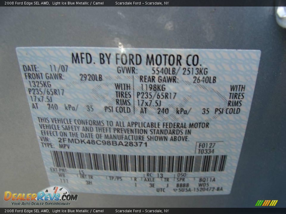 2008 Ford Edge SEL AWD Light Ice Blue Metallic / Camel Photo #29