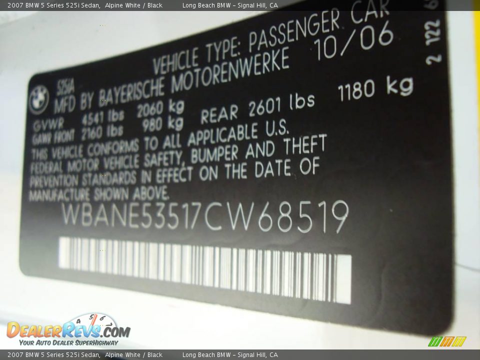 2007 BMW 5 Series 525i Sedan Alpine White / Black Photo #14
