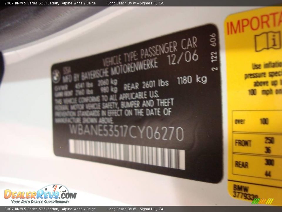 2007 BMW 5 Series 525i Sedan Alpine White / Beige Photo #17