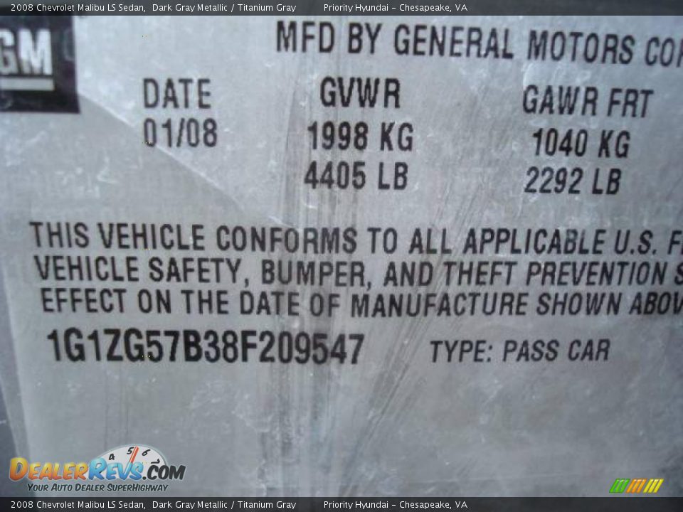 2008 Chevrolet Malibu LS Sedan Dark Gray Metallic / Titanium Gray Photo #24