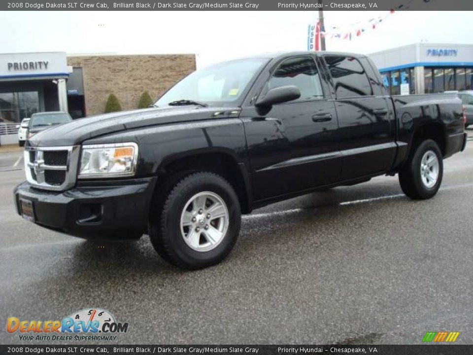 2008 Dodge Dakota SLT Crew Cab Brilliant Black / Dark Slate Gray/Medium Slate Gray Photo #2