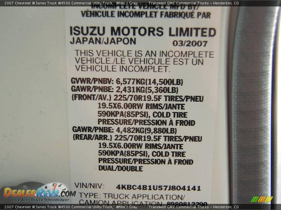 2007 Chevrolet W Series Truck W4500 Commercial Utility Truck White / Gray Photo #31