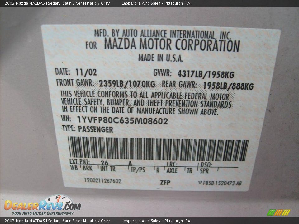 2003 Mazda MAZDA6 i Sedan Satin Silver Metallic / Gray Photo #13