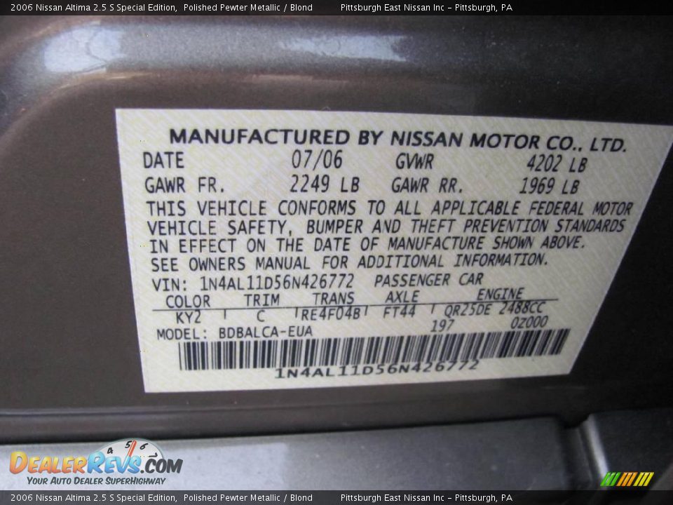 2006 Nissan Altima 2.5 S Special Edition Polished Pewter Metallic / Blond Photo #14