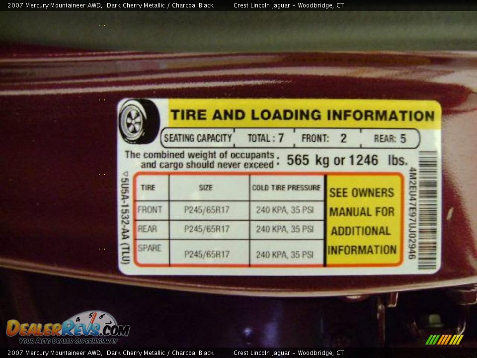2007 Mercury Mountaineer AWD Dark Cherry Metallic / Charcoal Black Photo #4