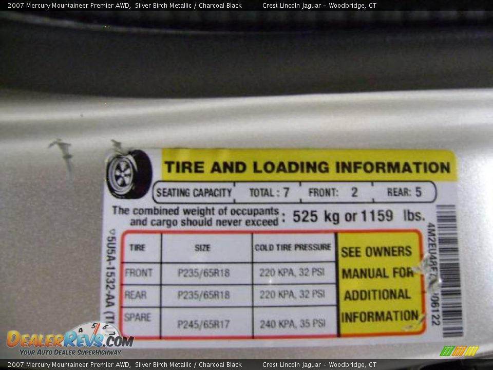 2007 Mercury Mountaineer Premier AWD Silver Birch Metallic / Charcoal Black Photo #8