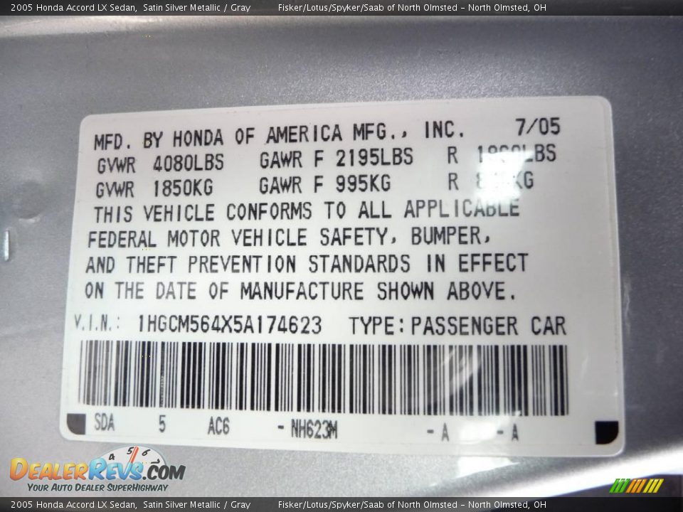 2005 Honda Accord LX Sedan Satin Silver Metallic / Gray Photo #28