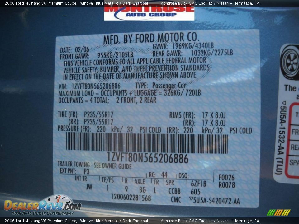 2006 Ford Mustang V6 Premium Coupe Windveil Blue Metallic / Dark Charcoal Photo #11